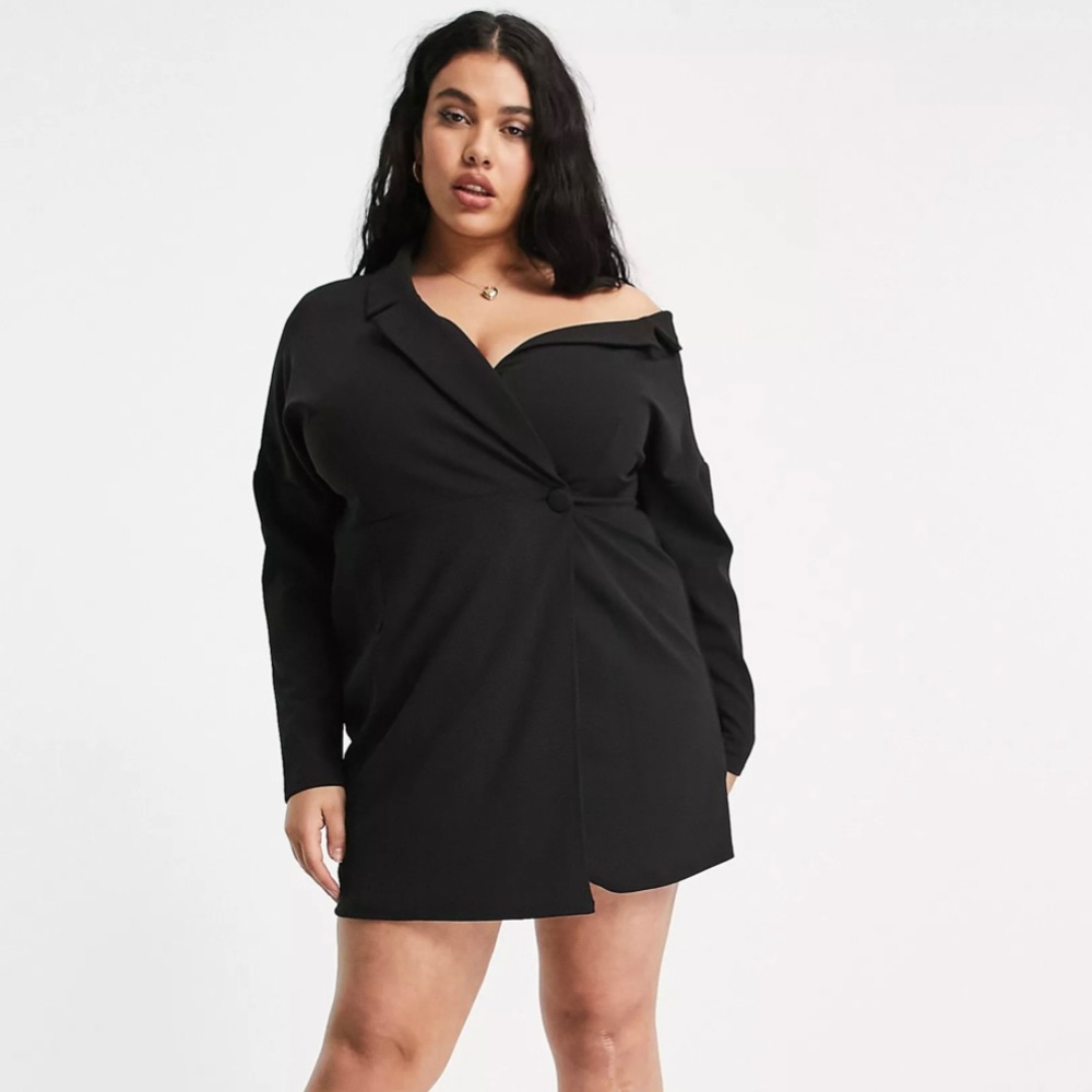 ASOS DESIGN CURVE Fallen Shoulder Shirt Wrap Dress EUC